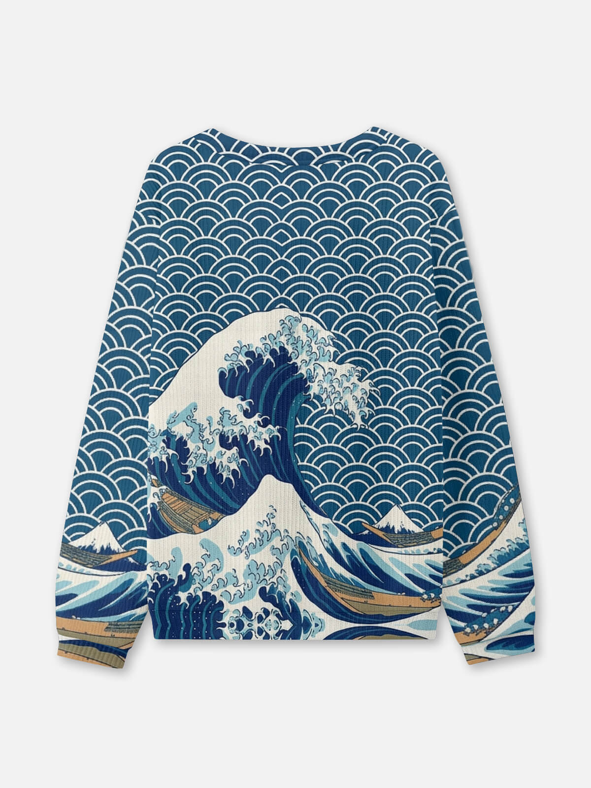 Japanese Wave Pattern Crew Neck Sweatshirt Eleven Oasis