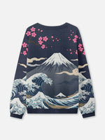 Japanese Wave and Mountain Crew Neck Sweatshirt Eleven Oasis