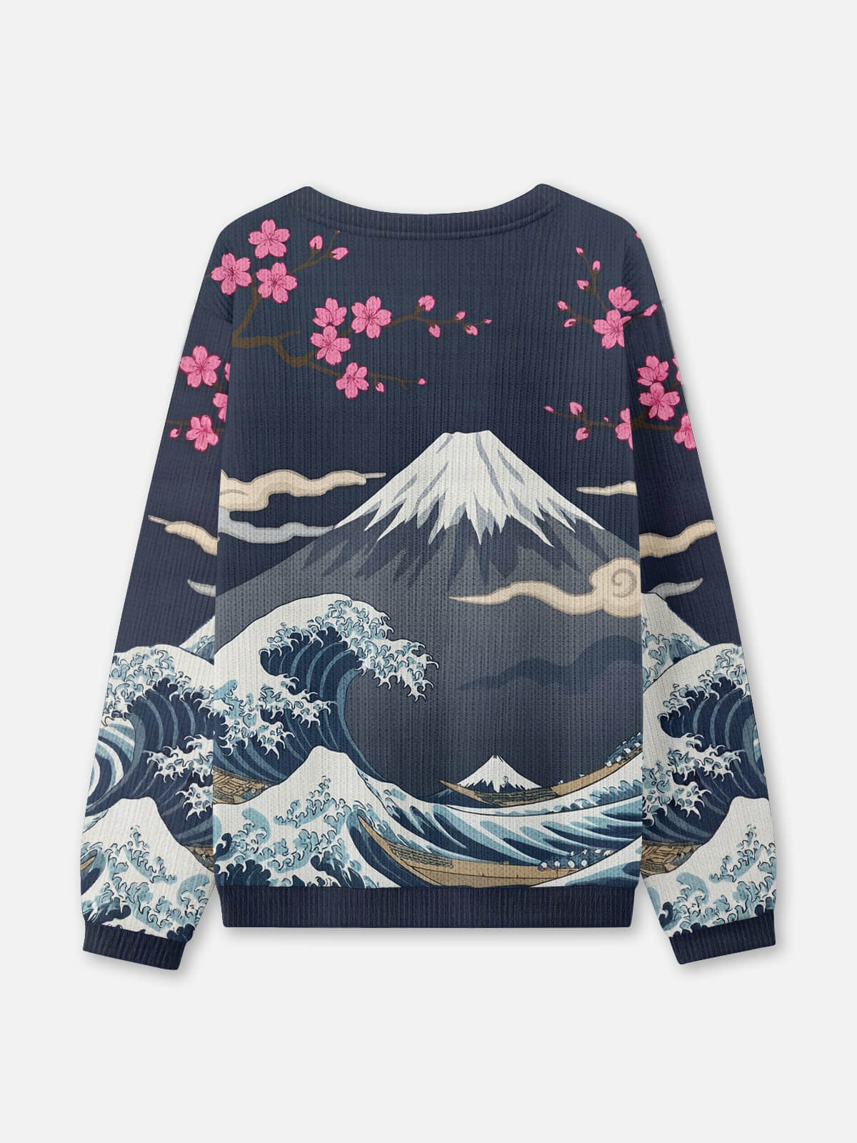 Japanese Wave and Mountain Crew Neck Sweatshirt Eleven Oasis