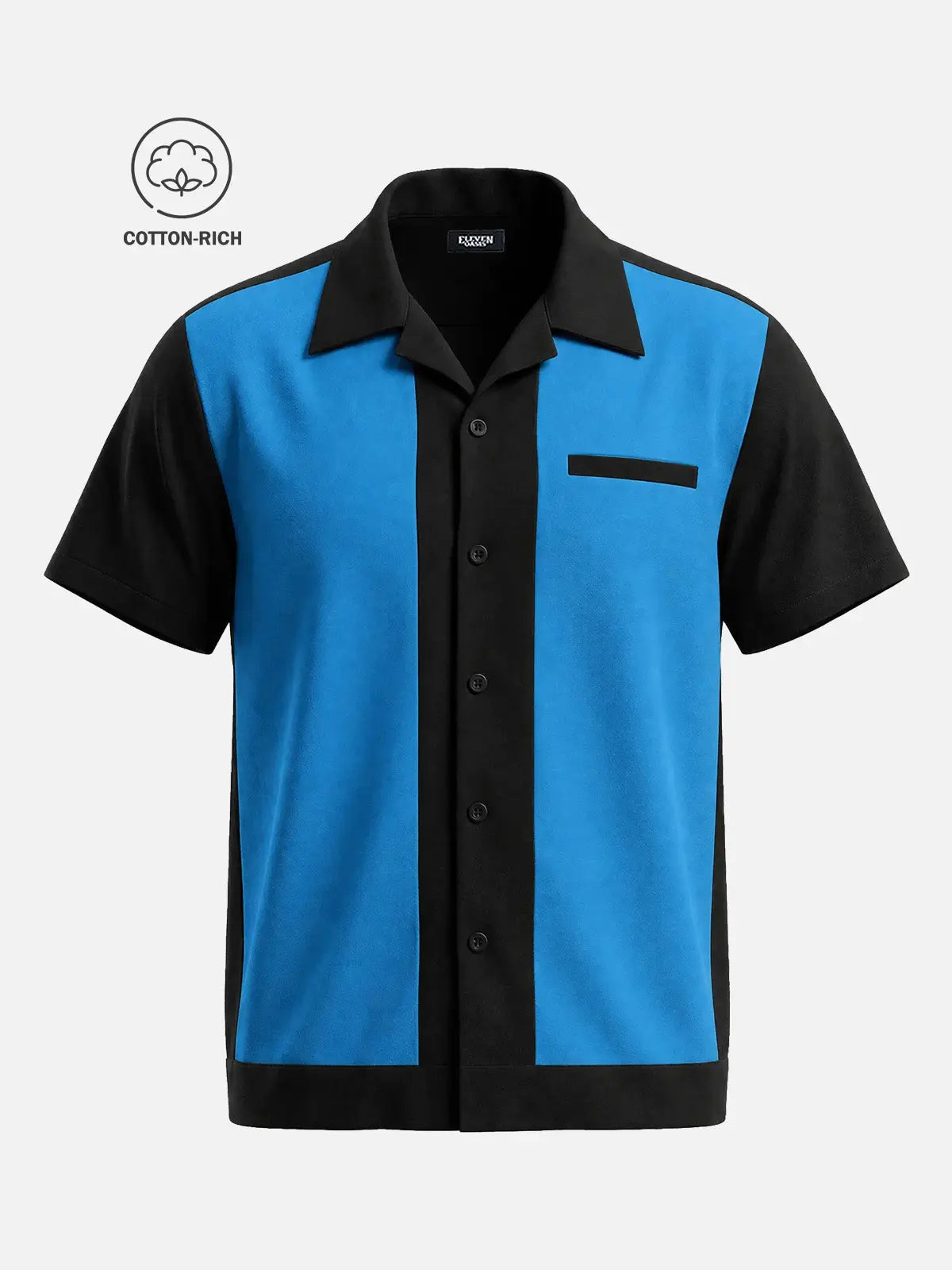 Men's Cotton Framed Panel Bowling Short Sleeve Shirt Eleven Oasis