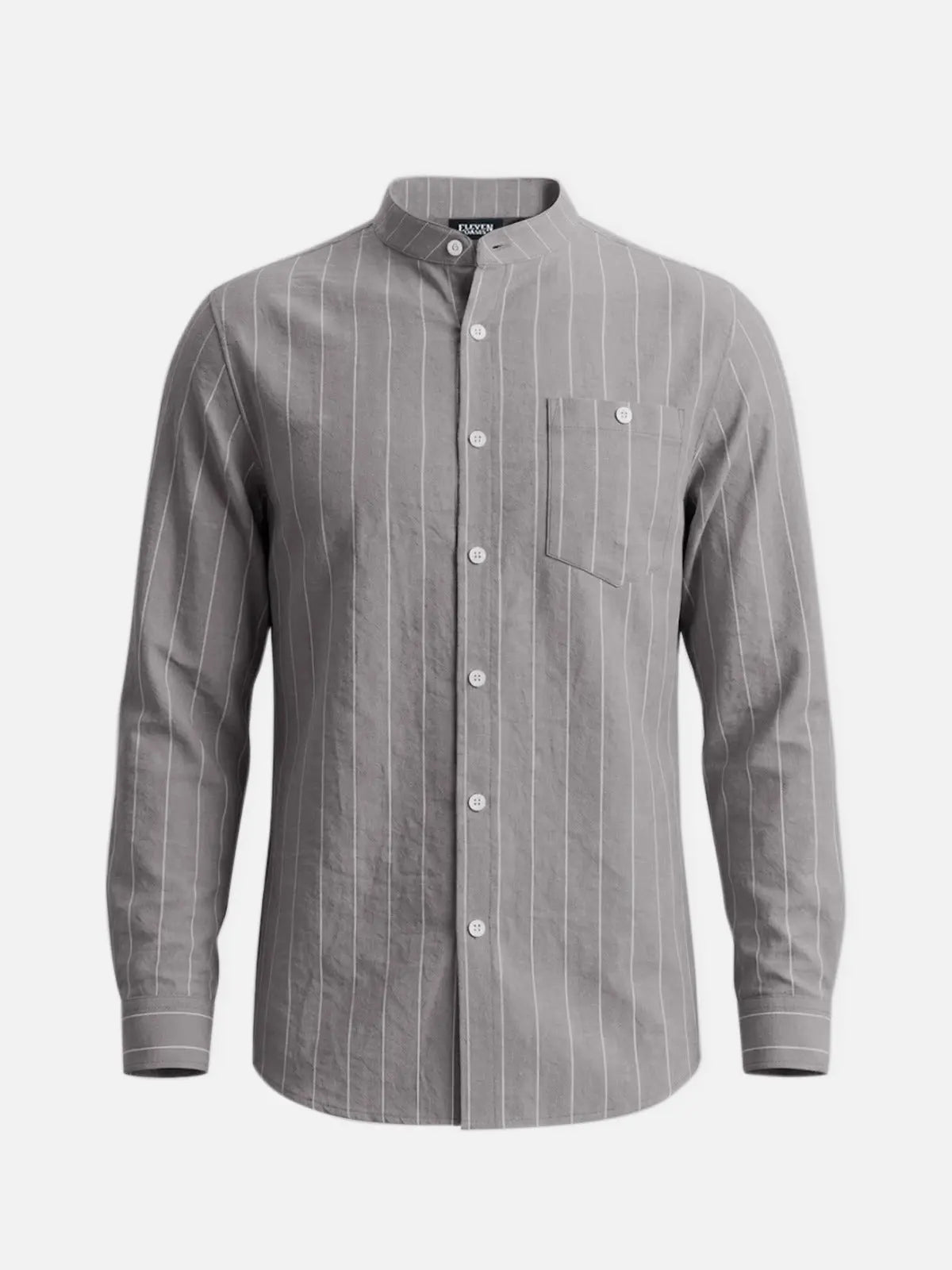 Men's Slim Fit Vertical Stripe Mandarin Collar Long Sleeve Shirt Eleven Oasis