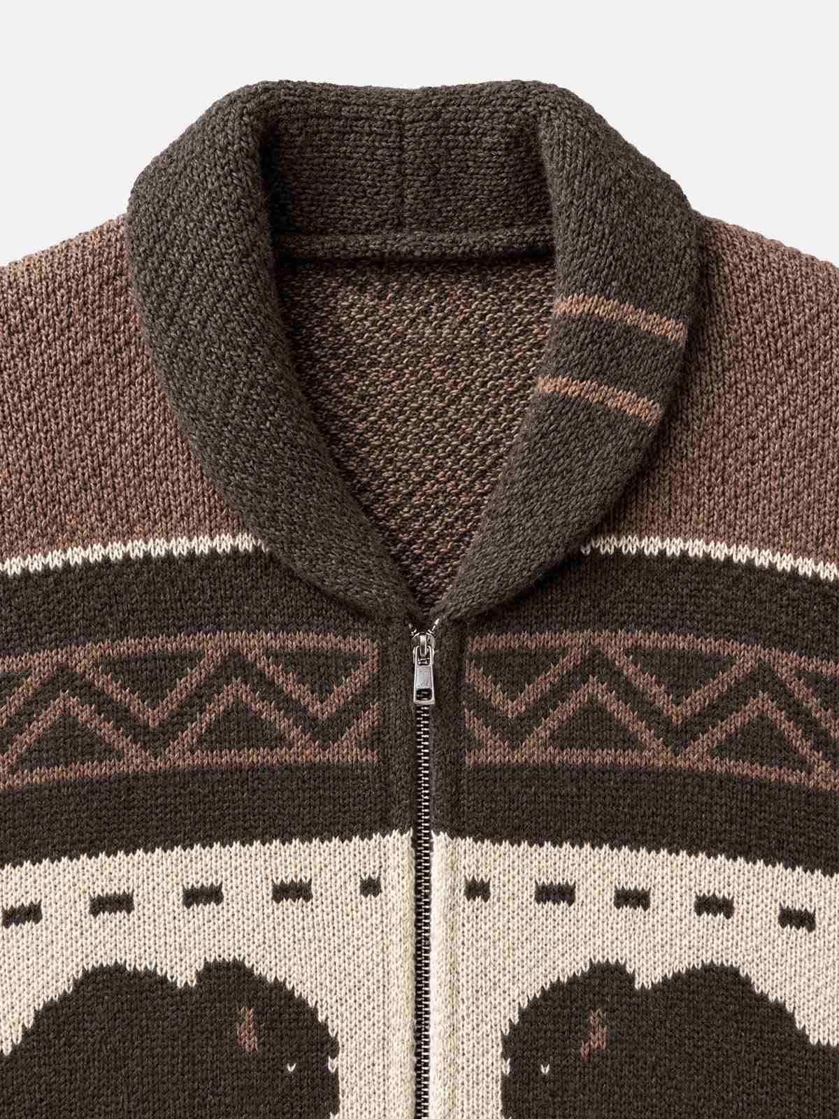 Men's Bison Fair Isle Slim Fit Zip-Up Sweater Eleven Oasis