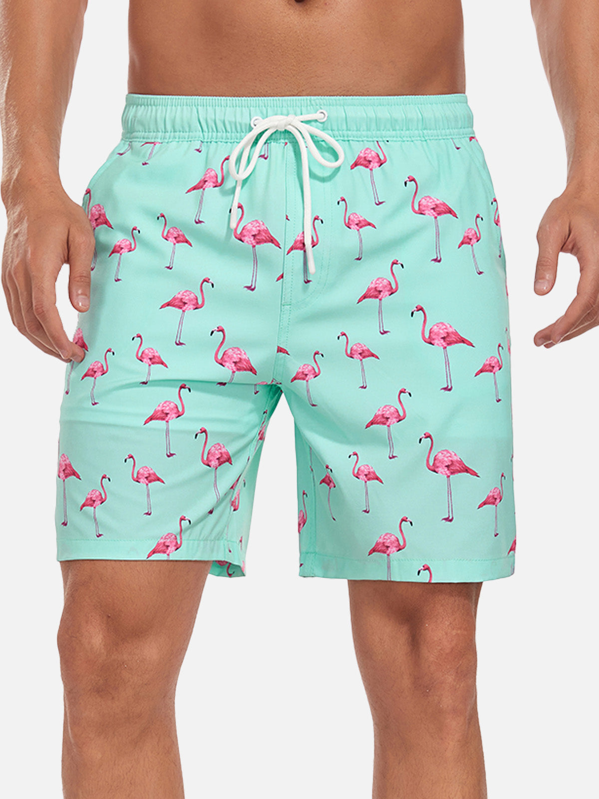 Men’s Vacation Swim Trunks Flamingo Tropical Summer Vacation Board Eleven Oasis