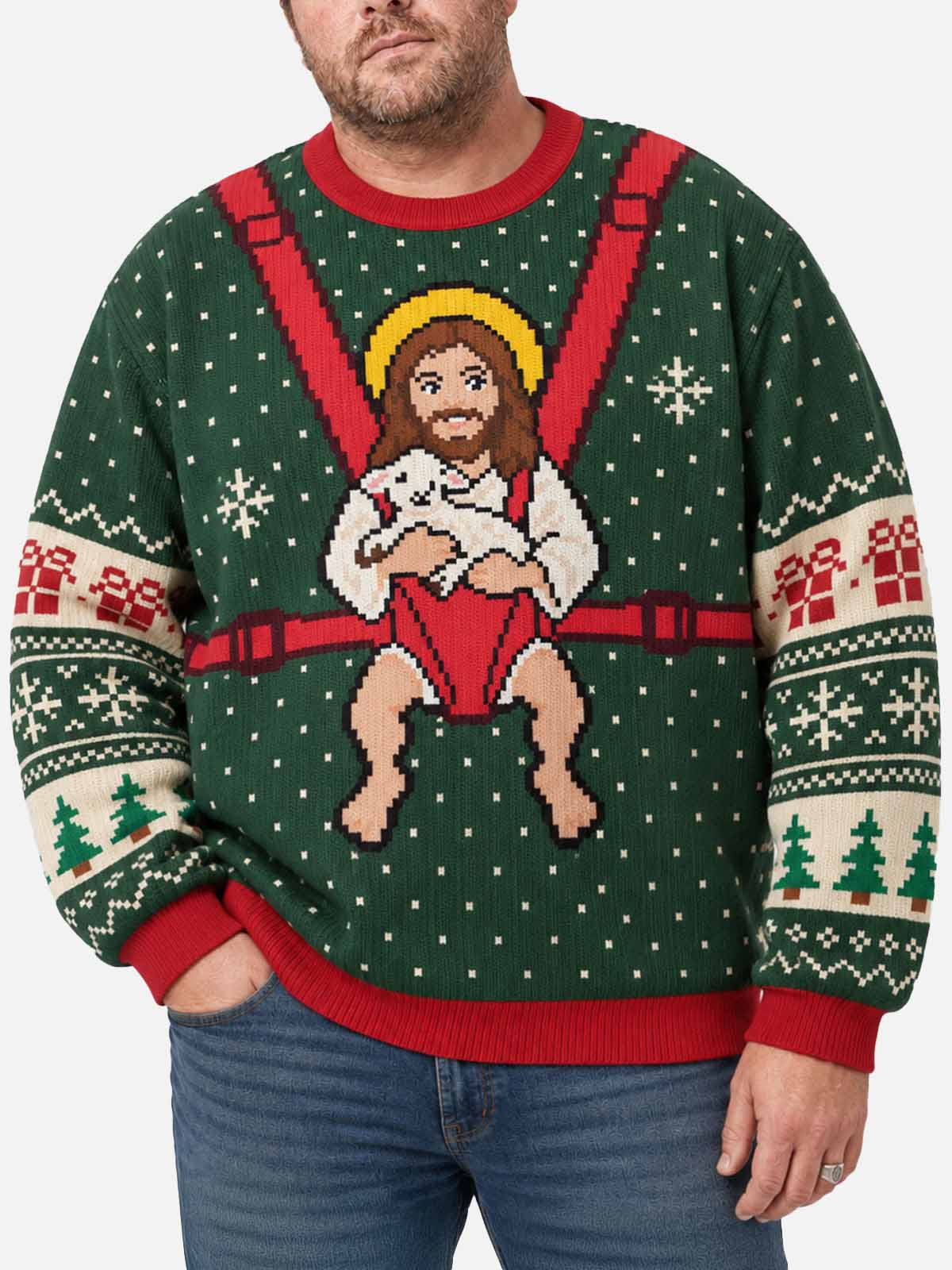 Jesus and Lamb Baby Carrier Ugly Christmas Sweater 