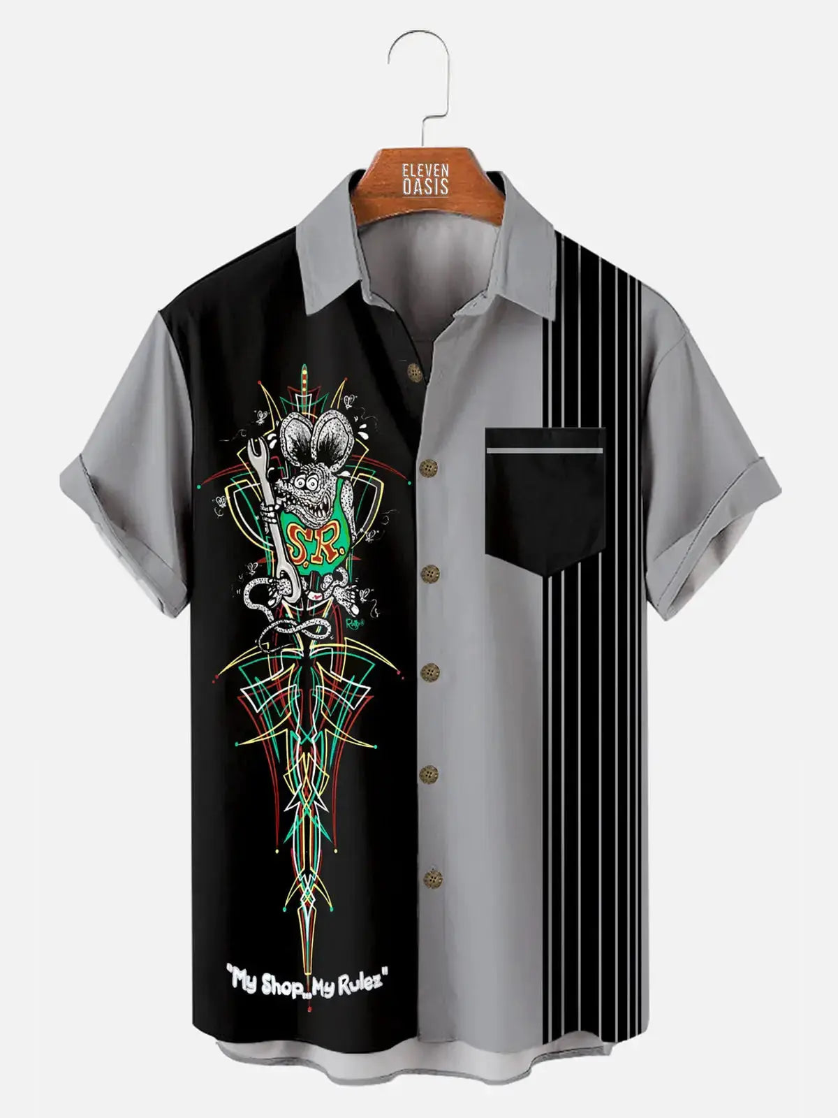 Men's Rat Fink Vintage Car Short Sleeve Shirt Eleven Oasis