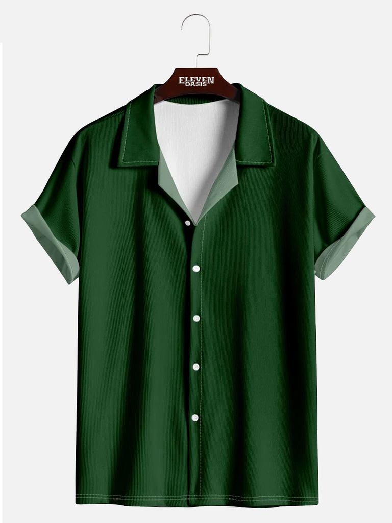 Tall Men's Fall Weather Block Color Knitted Short Sleeve Shirt Shirt ElevenOasis