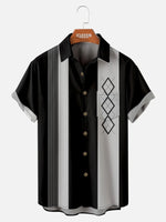 Casual Art Collection Geometric Stripes Color Block Bowling Pattern Lapel Short Sleeve Shirt Print Top ElevenOasis