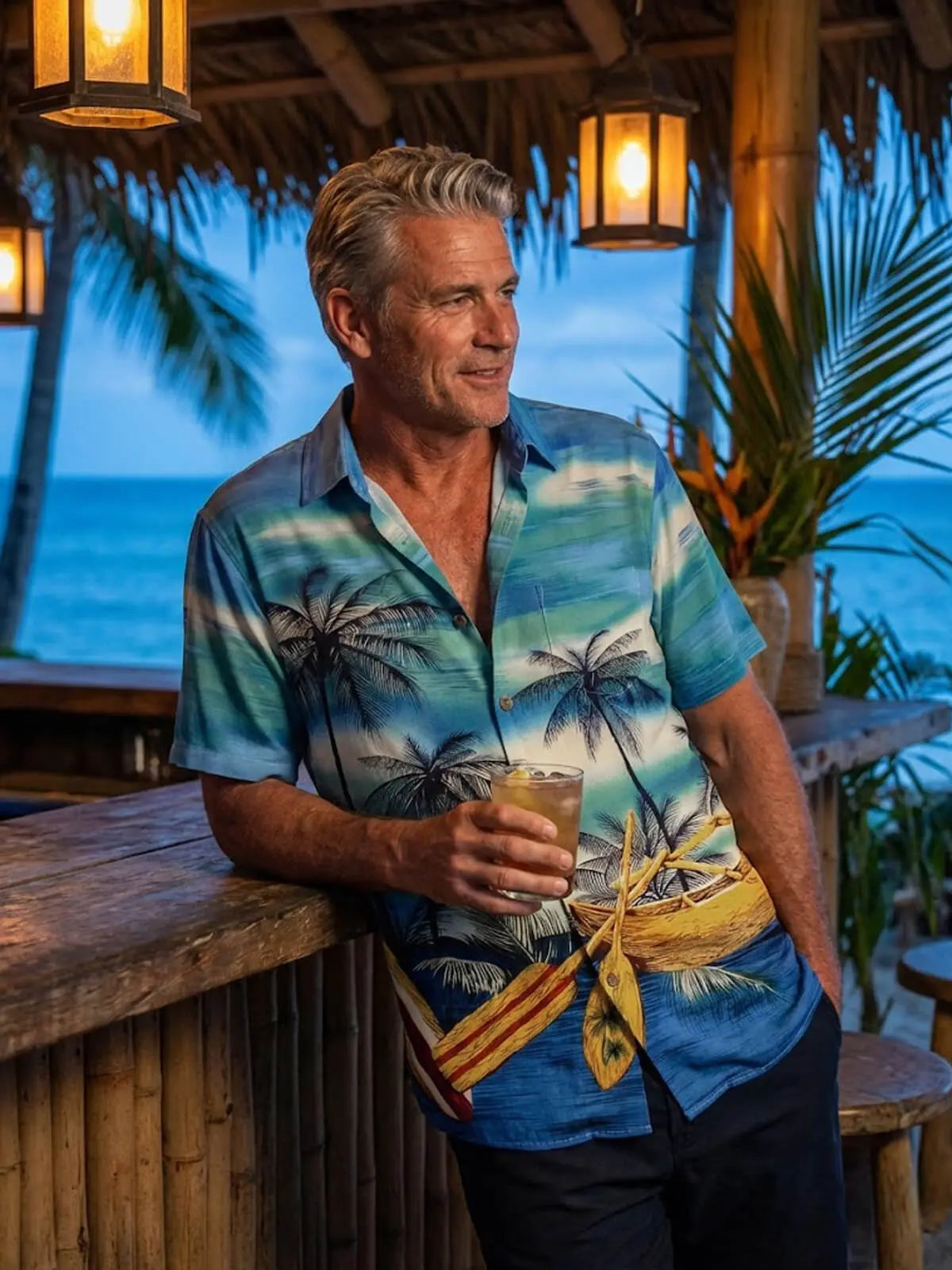 Tall Men's Island Canoe Escape Short Sleeve Shirt Eleven Oasis