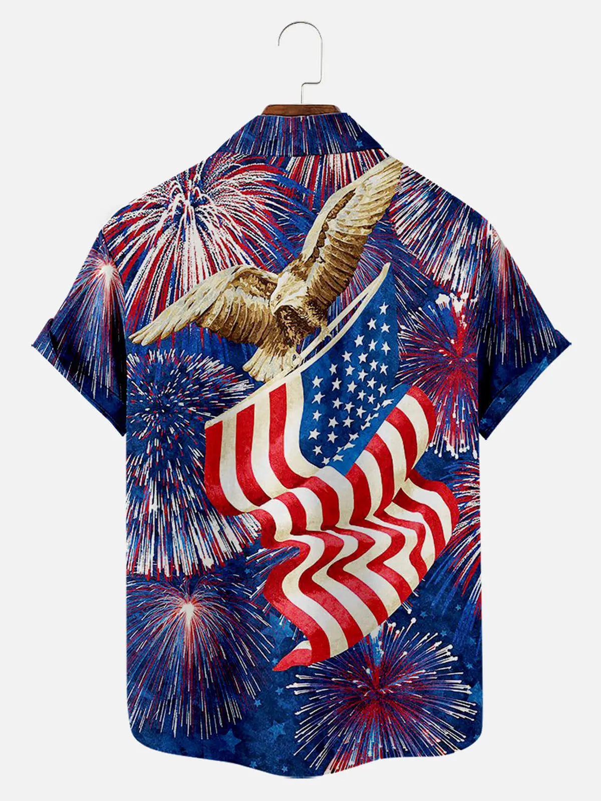 Independence Day Firework Flag Eagle Pattern Men's Short Sleeve Shirt ...