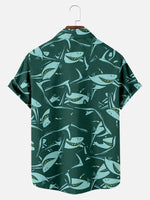 Hawaiian Deep Sea Shark Pattern Men's Short Sleeve Top ElevenOasis