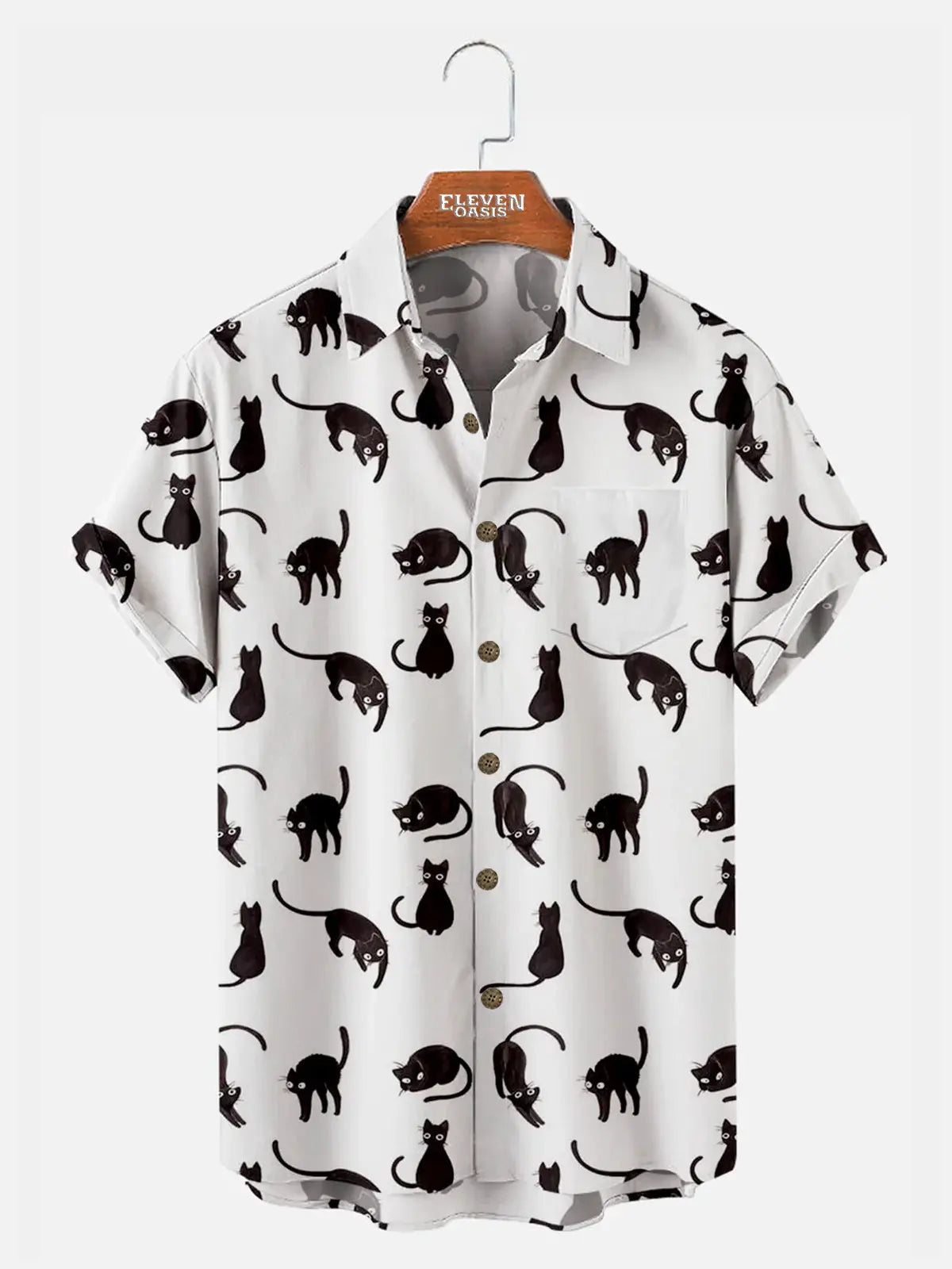 Black Cat Pattern Men's Short Sleeve Top ElevenOasis