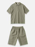 Men's Linen Blend Polo Short Set Eleven Oasis