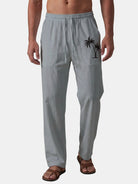 Men's Casual Palm-Print Linen Pants Eleven Oasis