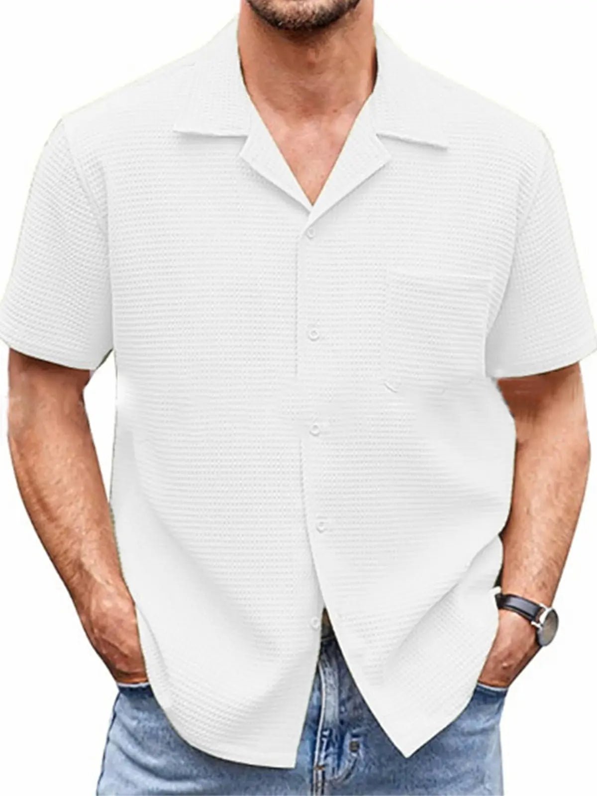 Men's Solid Waffle Short Sleeve Shirt ElevenOasis