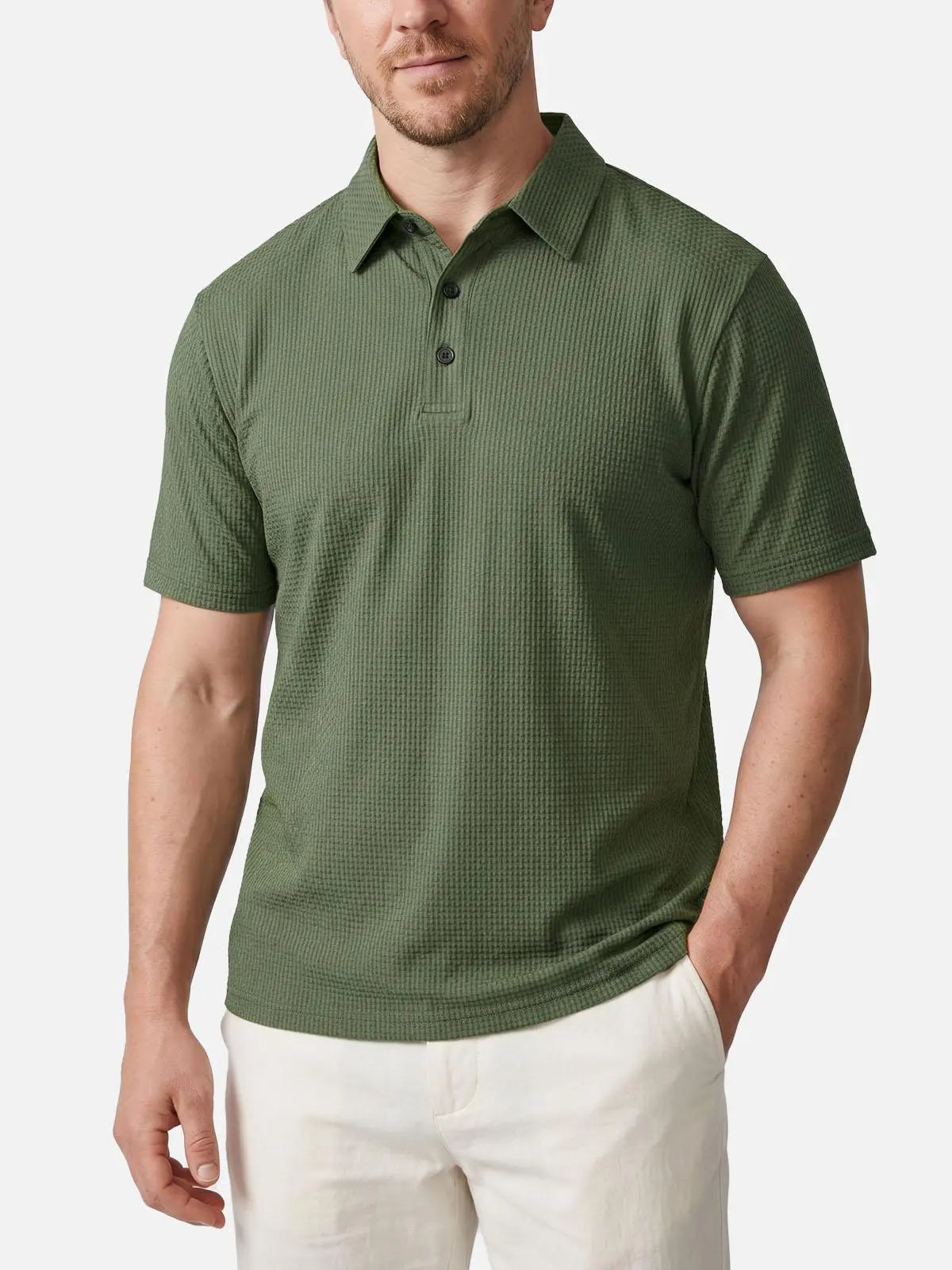 Men's Textured Knit Short Sleeve Polo Shirt ElevenOasis