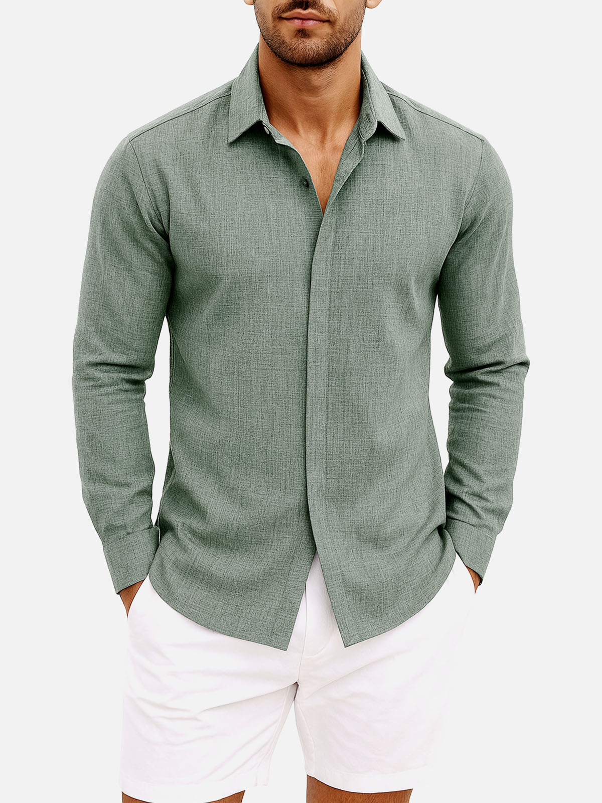 Men's Linen Cotton Blend Long Sleeve Shirt Eleven Oasis