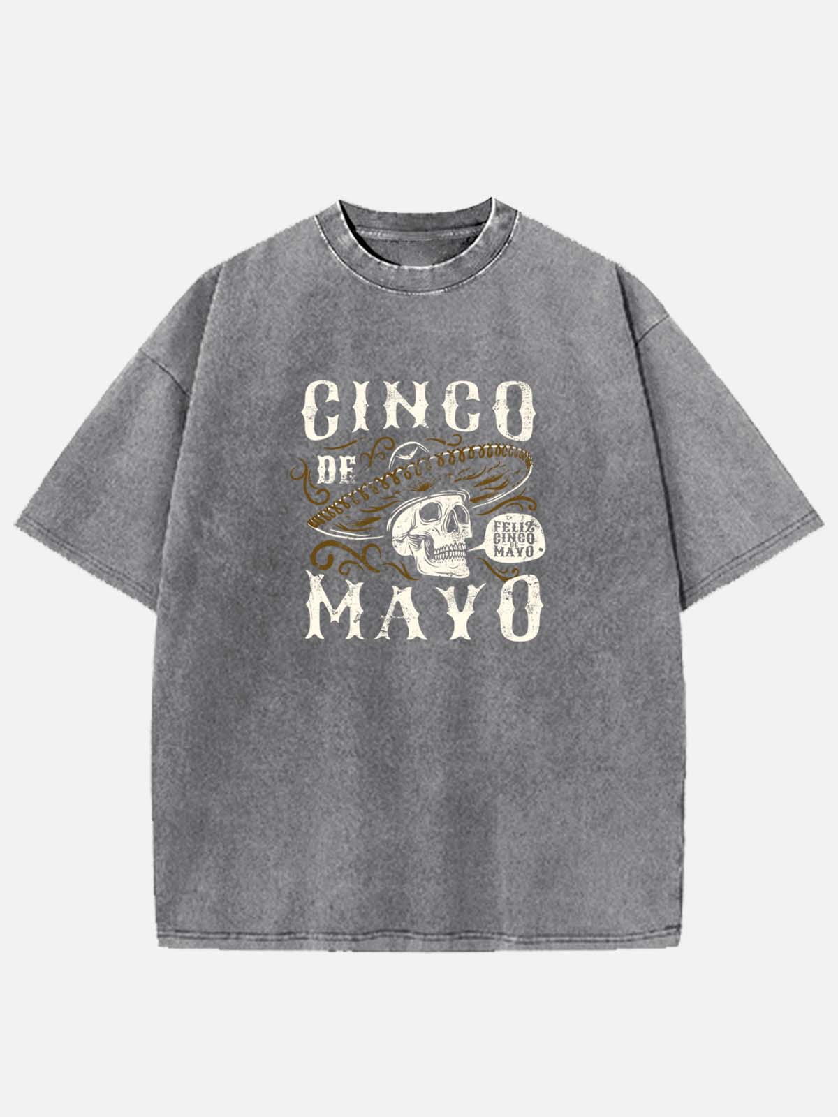 Men’s Cinco de Mayo Cotton Round Neck Short Sleeve T - Shirt Sombrero Skull  Feliz Cinco de Mayo Eleven Oasis