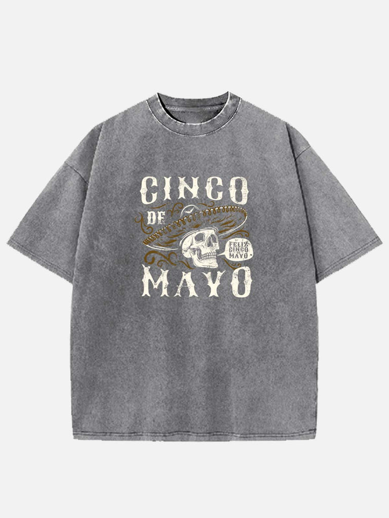 Men’s Cinco de Mayo Cotton Round Neck Short Sleeve T - Shirt Sombrero Skull  Feliz Cinco de Mayo Eleven Oasis