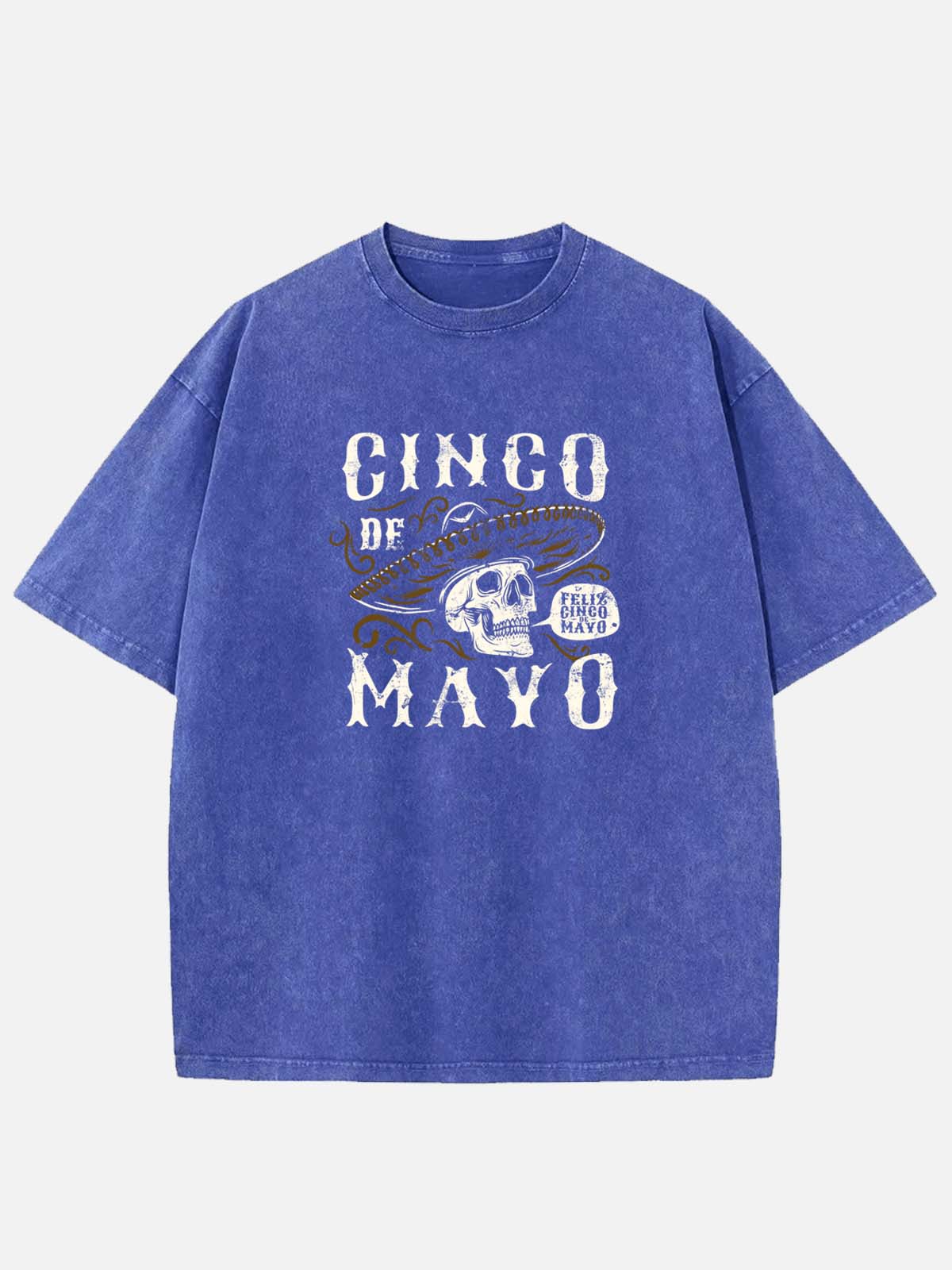 Men’s Cinco de Mayo Cotton Round Neck Short Sleeve T - Shirt Sombrero Skull  Feliz Cinco de Mayo Eleven Oasis