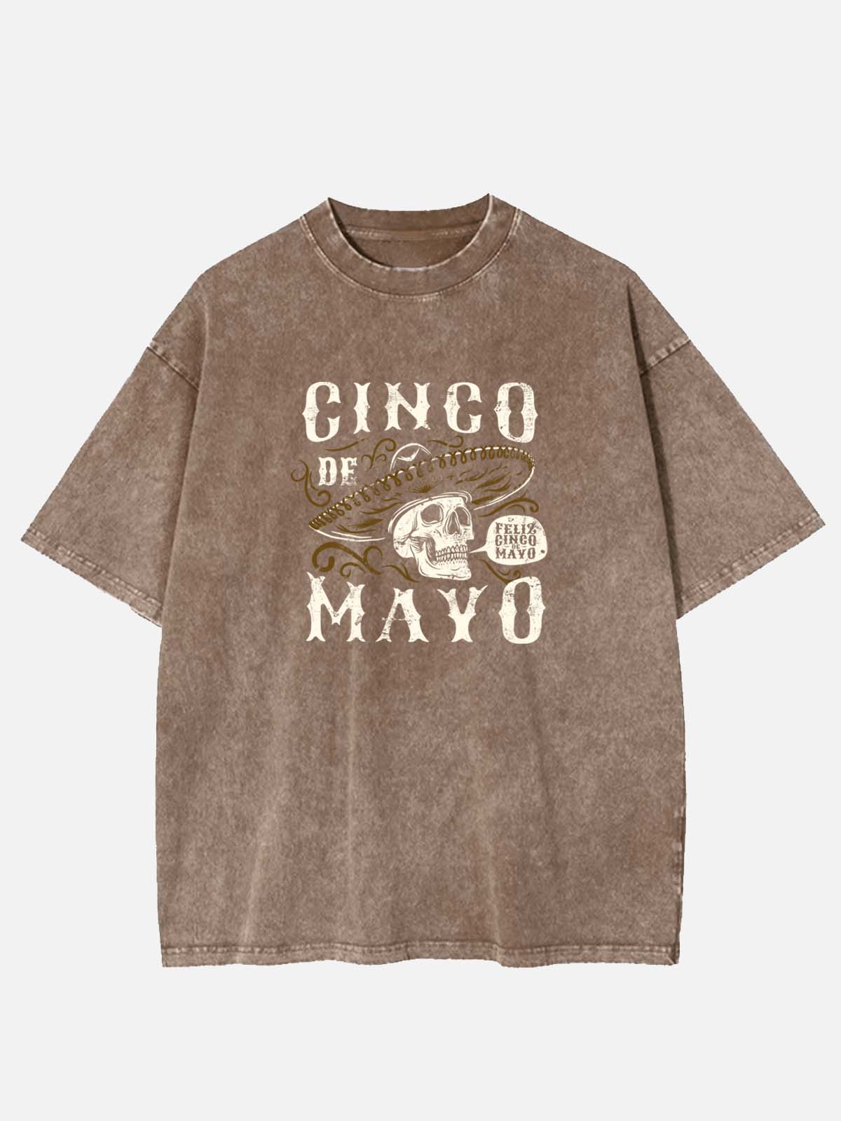 Men’s Cinco de Mayo Cotton Round Neck Short Sleeve T - Shirt Sombrero Skull  Feliz Cinco de Mayo Eleven Oasis