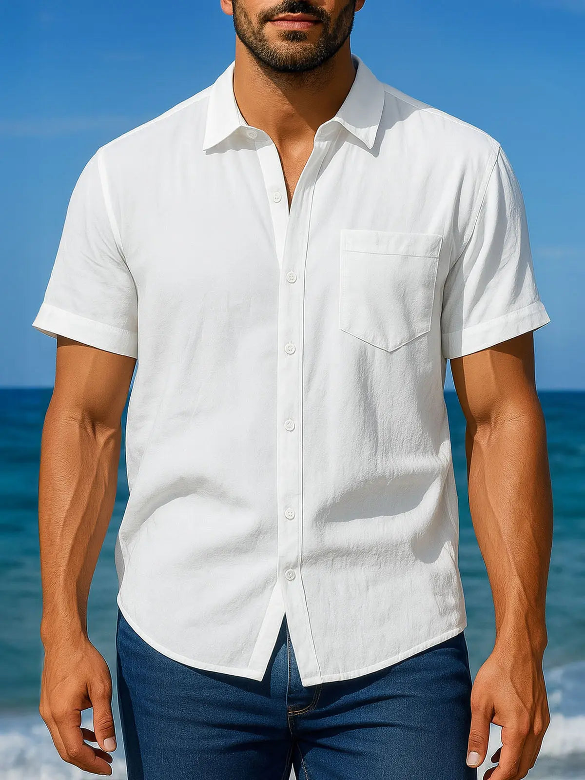 Men's Classic Linen Blend Short Sleeve Shirt Eleven Oasis