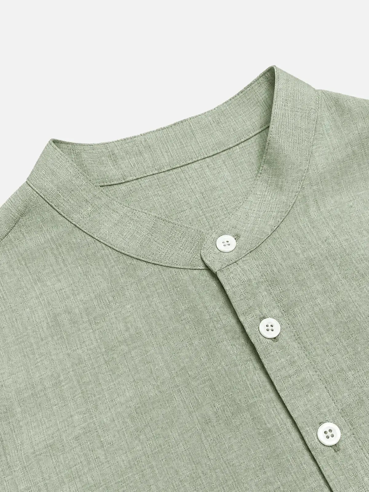 Men's Linen-Look Mandarin Collar Short Sleeve Shirt Eleven Oasis