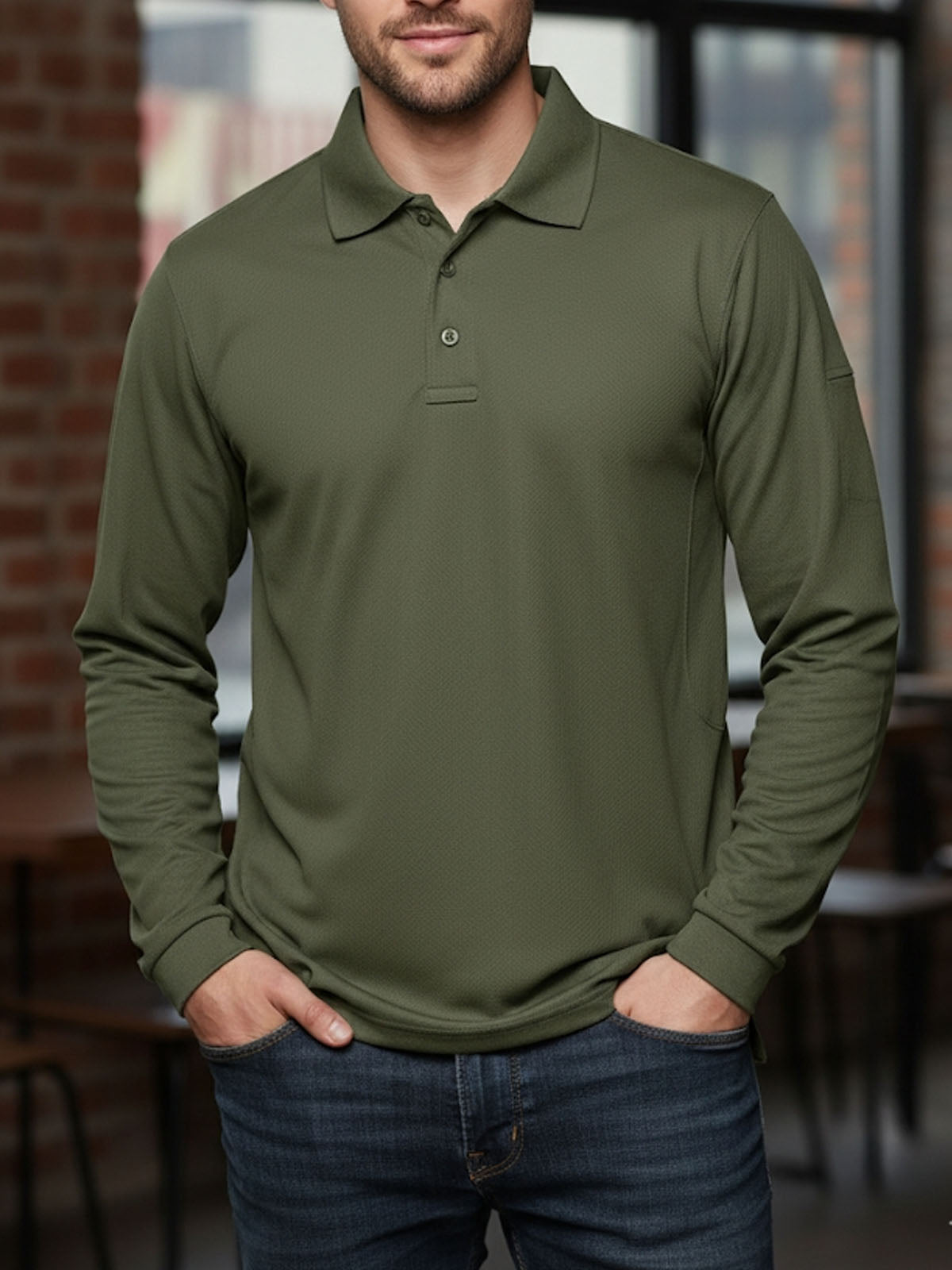 Men's Performance Polo Long Sleeve Shirt Eleven Oasis