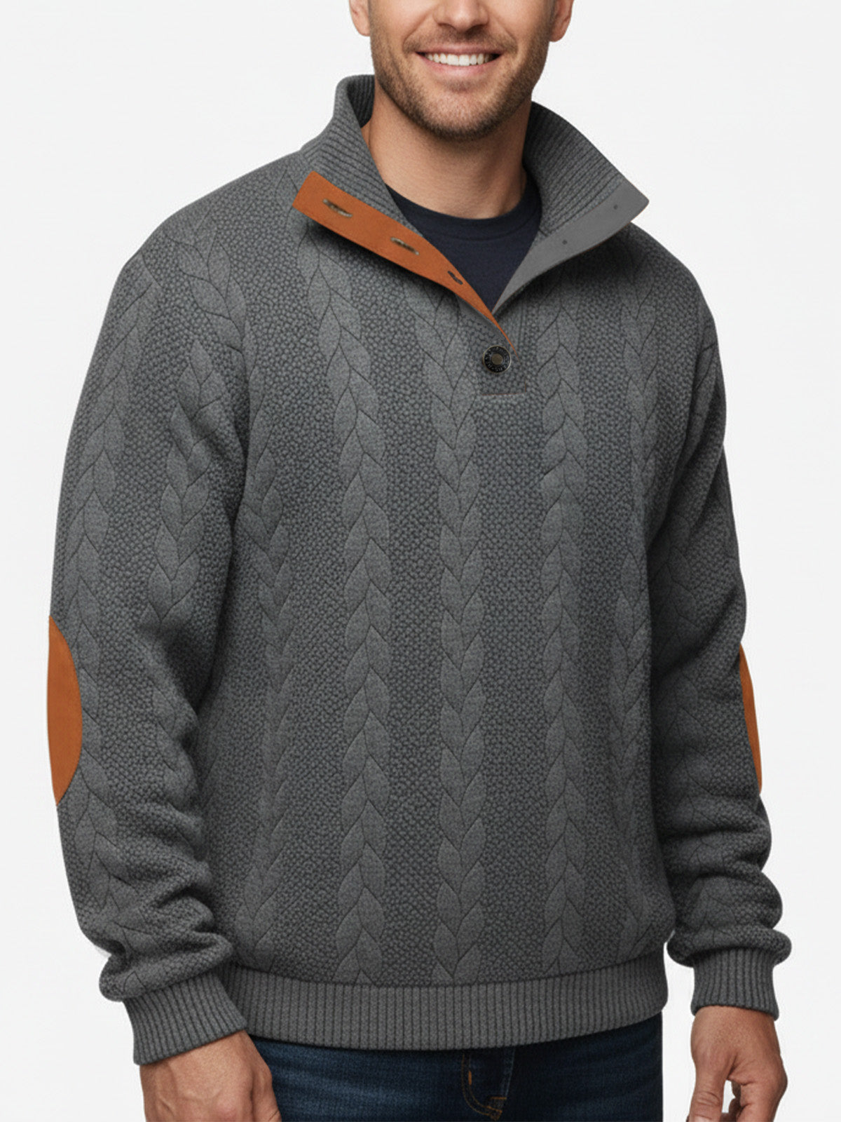 Men's Braided Cable Knit Quarter Button Sweater Eleven Oasis