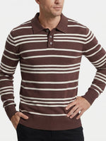 Men's Striped Knit Long Sleeve Polo Eleven Oasis