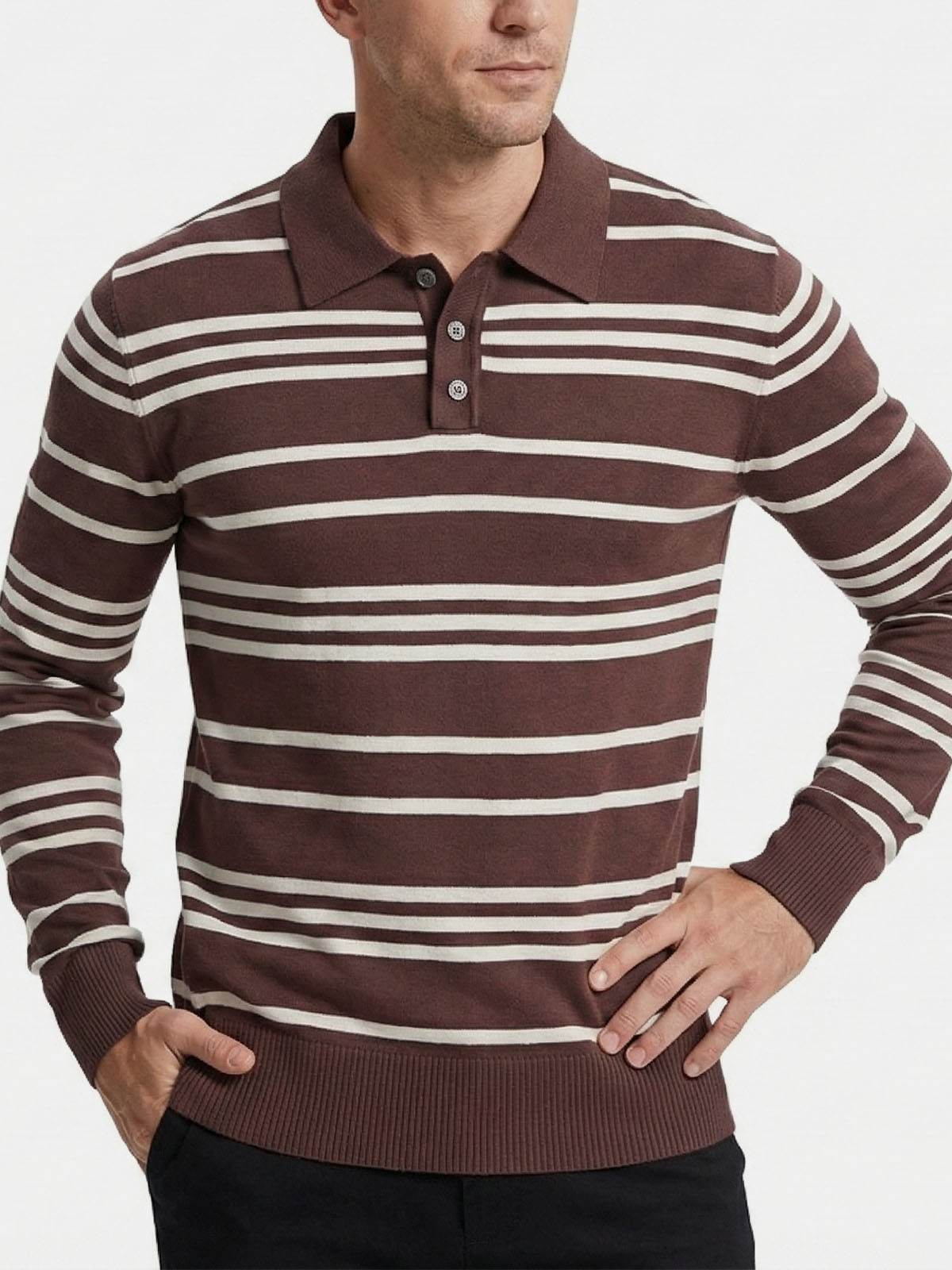 Men's Striped Knit Long Sleeve Polo Eleven Oasis