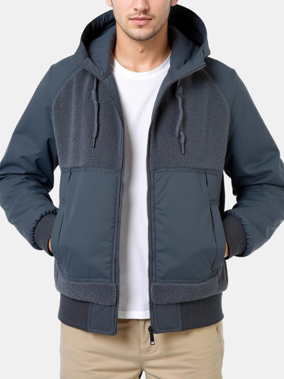 Men's Sherpa-Panel Hooded Puffer Jacket Eleven Oasis