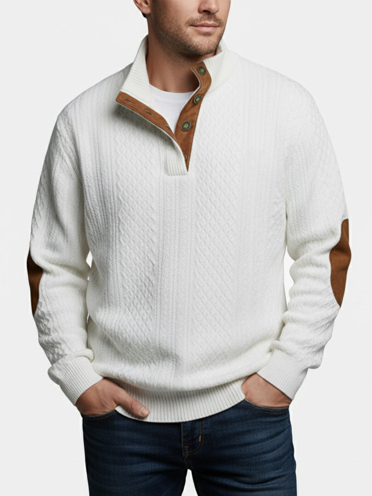 Men's Cable Knit Quarter Button Pullover Sweater ElevenOasis
