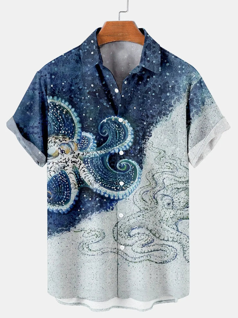 Hawaiian Octopus Print Casual Men's Short Sleeve ShirtMens short sleeve shirts Big and tall Mens shirts Short sleeve shirts for men Mens 4xl shirts Casual short sleeve shirts
