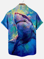 Hawaiian Great White Shark Pattern Men's Short Sleeve TopMens short sleeve shirts Big and tall Mens shirts Short sleeve shirts for men Mens 4xl shirts Casual short sleeve shirts