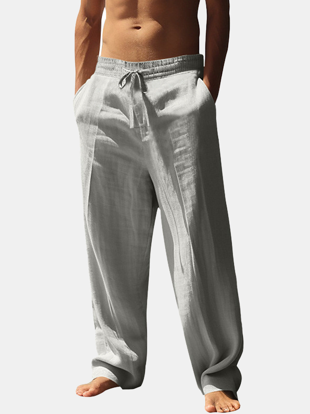 Men’s Solid Color Linen Elastic Waist Wide Leg Pants Vacation Effortless Lounge Wear Eleven Oasis