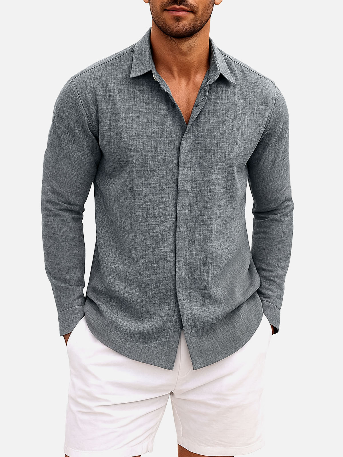 Men's Linen Cotton Blend Long Sleeve Shirt Eleven Oasis