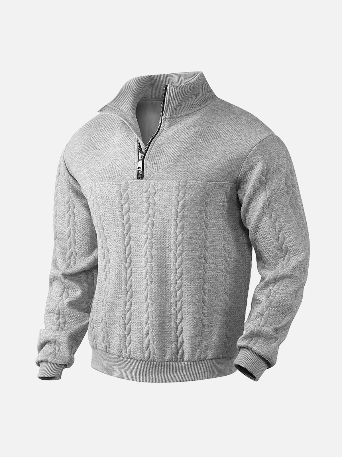Men's Black Quarter-Zip Textured Pullover Sweatshirt Eleven Oasis