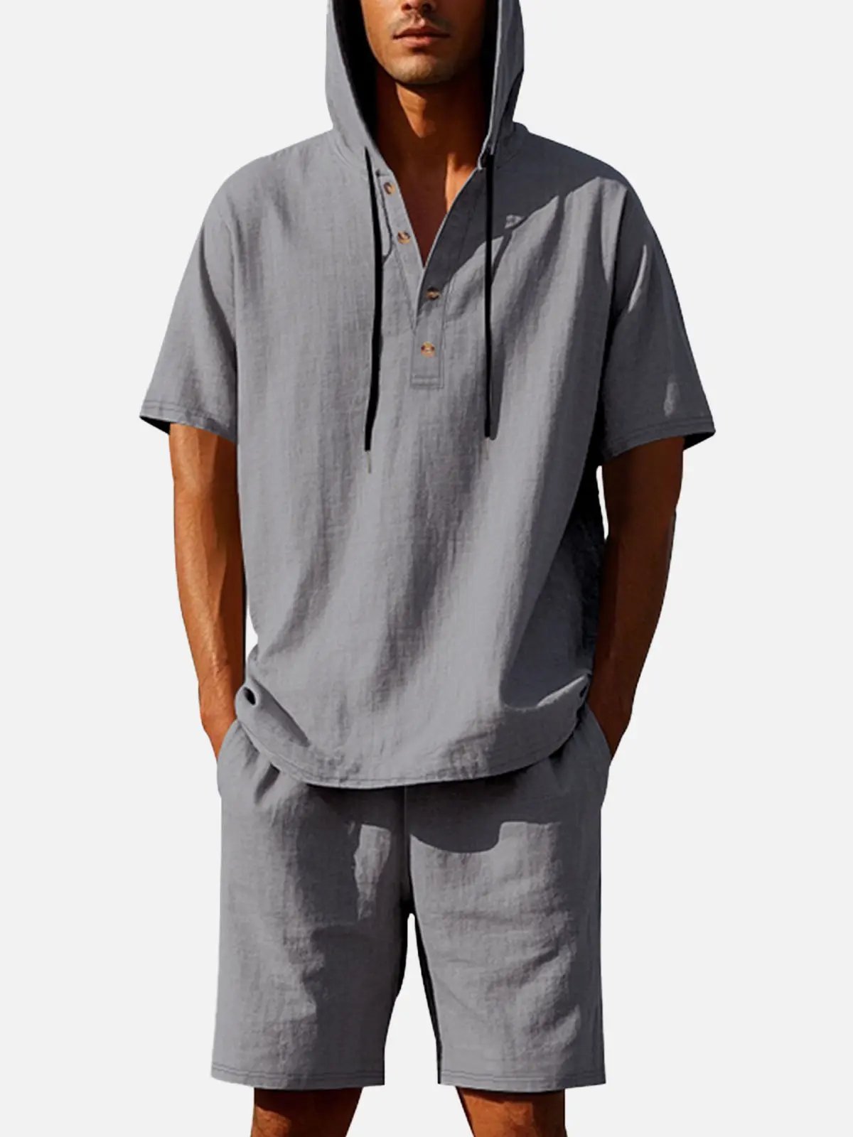 Men's Linen Blend Hooded Short Set Eleven Oasis