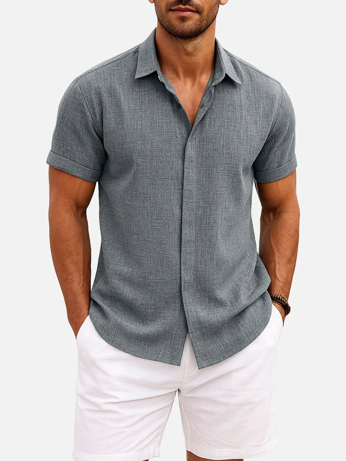 Men's Linen Cotton Blend Short Sleeve Shirt ElevenOasis