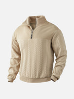 Men's Black Quarter-Zip Textured Pullover Sweatshirt Eleven Oasis
