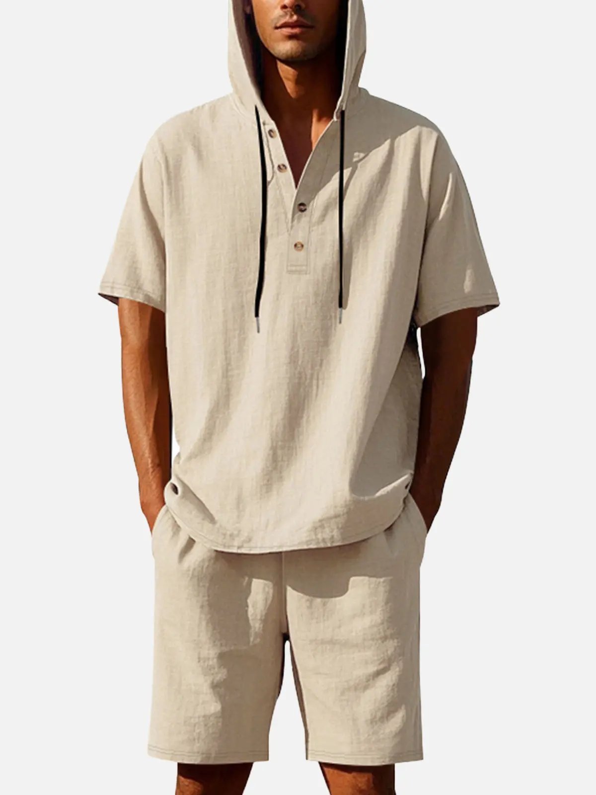Men's Linen Blend Hooded Short Set Eleven Oasis