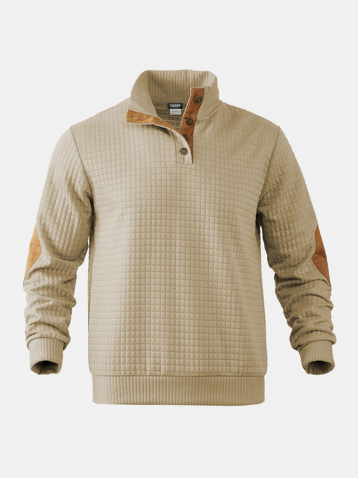 Men's Quilted Elbow Patch Mock Neck Pullover Eleven Oasis