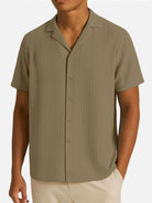 Men's Camp Collar Textured Stripes Short Sleeve Shirt Eleven Oasis