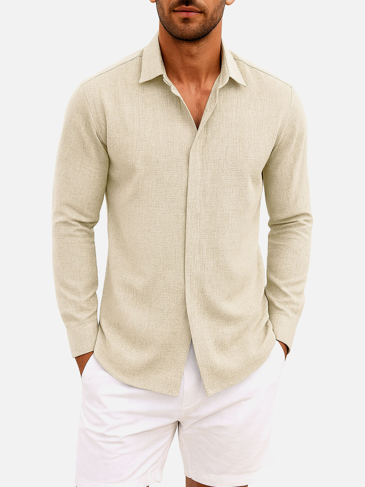Men's Linen Cotton Blend Long Sleeve Shirt Eleven Oasis