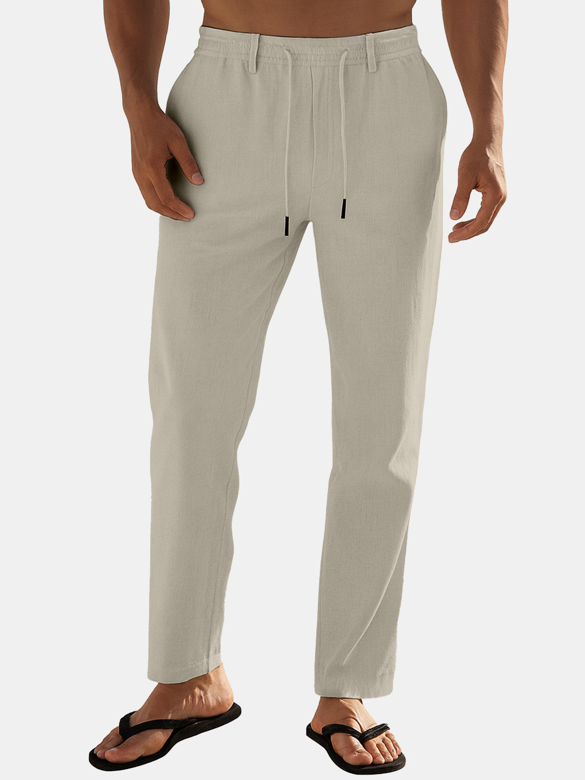 Men's Regular Fit Linen Blend Drawstring Pants Eleven Oasis