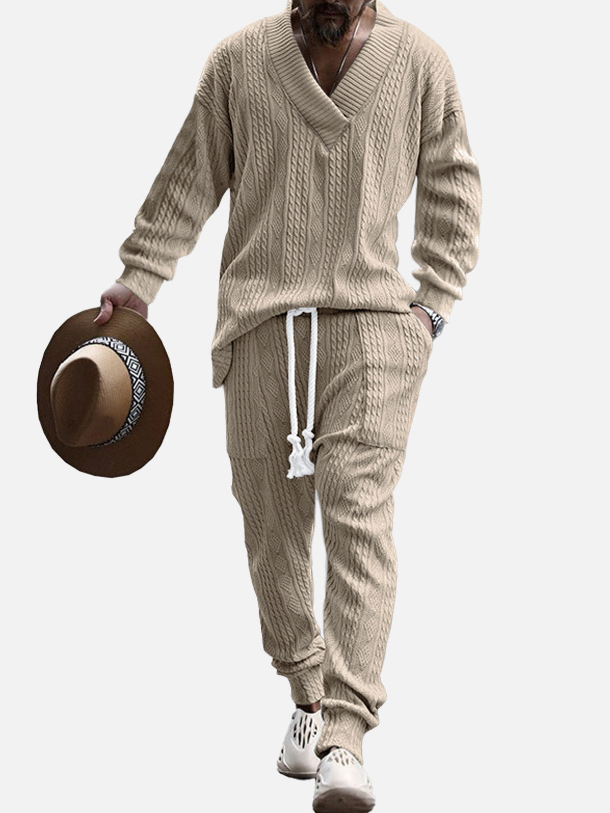 Men's Cable Knit V-Neck Lounge Set Eleven Oasis