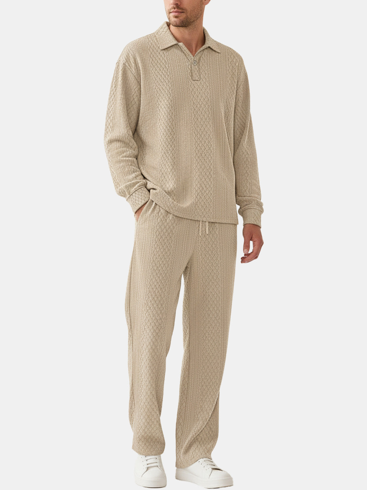Men's Solid Polo Long Sleeve Lounge Set Eleven Oasis