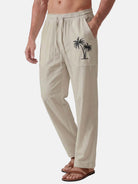 Men's Casual Palm-Print Linen Pants Eleven Oasis
