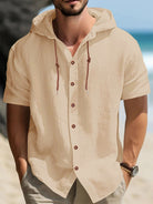 Men's Linen Blend Hooded Short Sleeve Shirt ElevenOasis