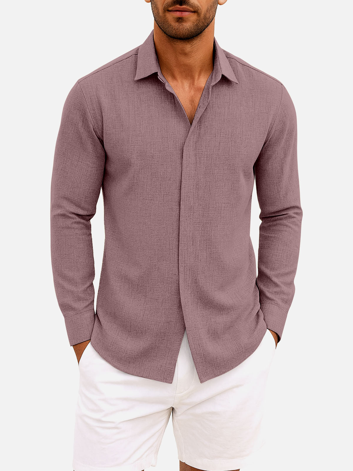 Men's Linen Cotton Blend Long Sleeve Shirt Eleven Oasis